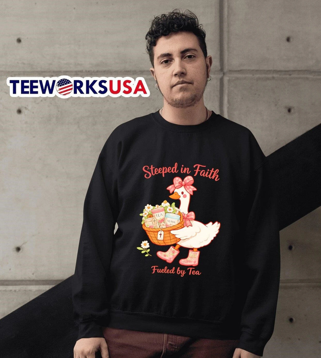 Steeped in Faith Fueled by Tea Goose - Adult & Kids T-Shirts, Sweatshirts & Hoodies apparel design preview 6
