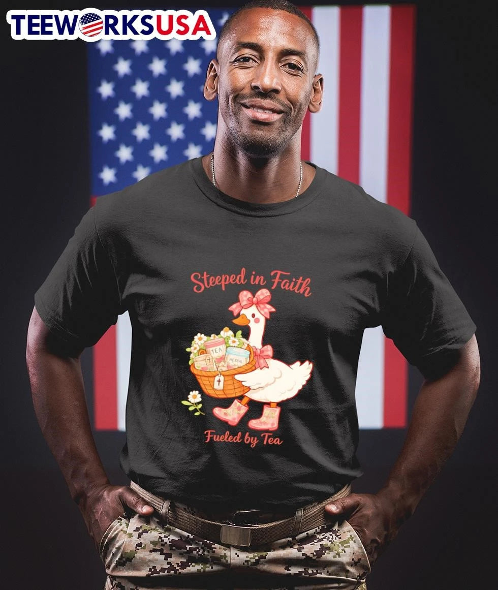 Steeped in Faith Fueled by Tea Goose - Adult & Kids T-Shirts, Sweatshirts & Hoodies apparel design preview 1