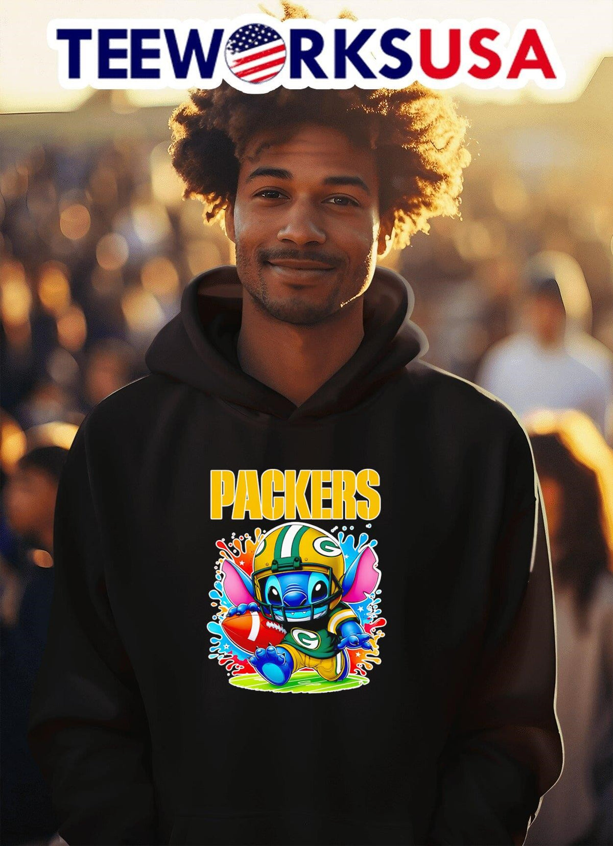 Stitch running Green Bay Packers football - Adult & Kids T-Shirts, Sweatshirts & Hoodies apparel design preview 2