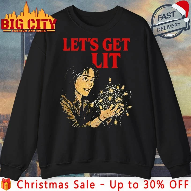 Stranger Things Christmas Let's Get Lit - Adult & Kids T-Shirts, Sweatshirts & Hoodies apparel design preview 1