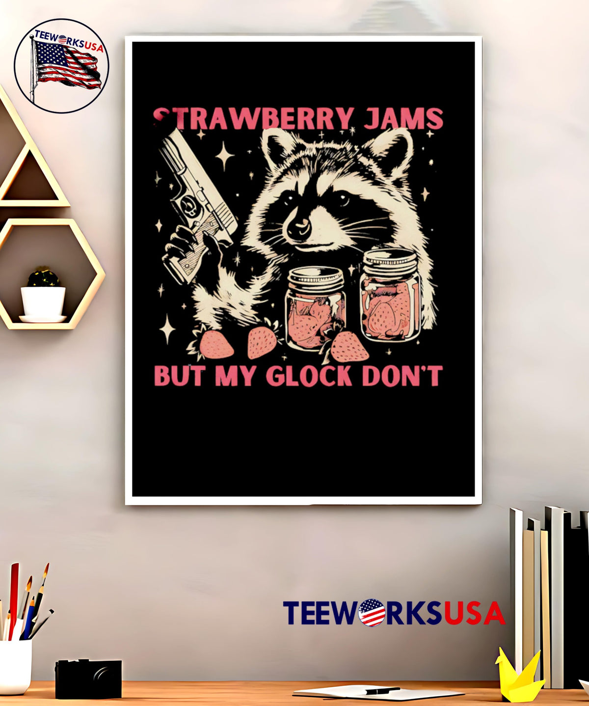 Strawberry Jams Raccoon but my glock don' - Adult & Kids T-Shirts, Sweatshirts & Hoodies apparel design preview 5