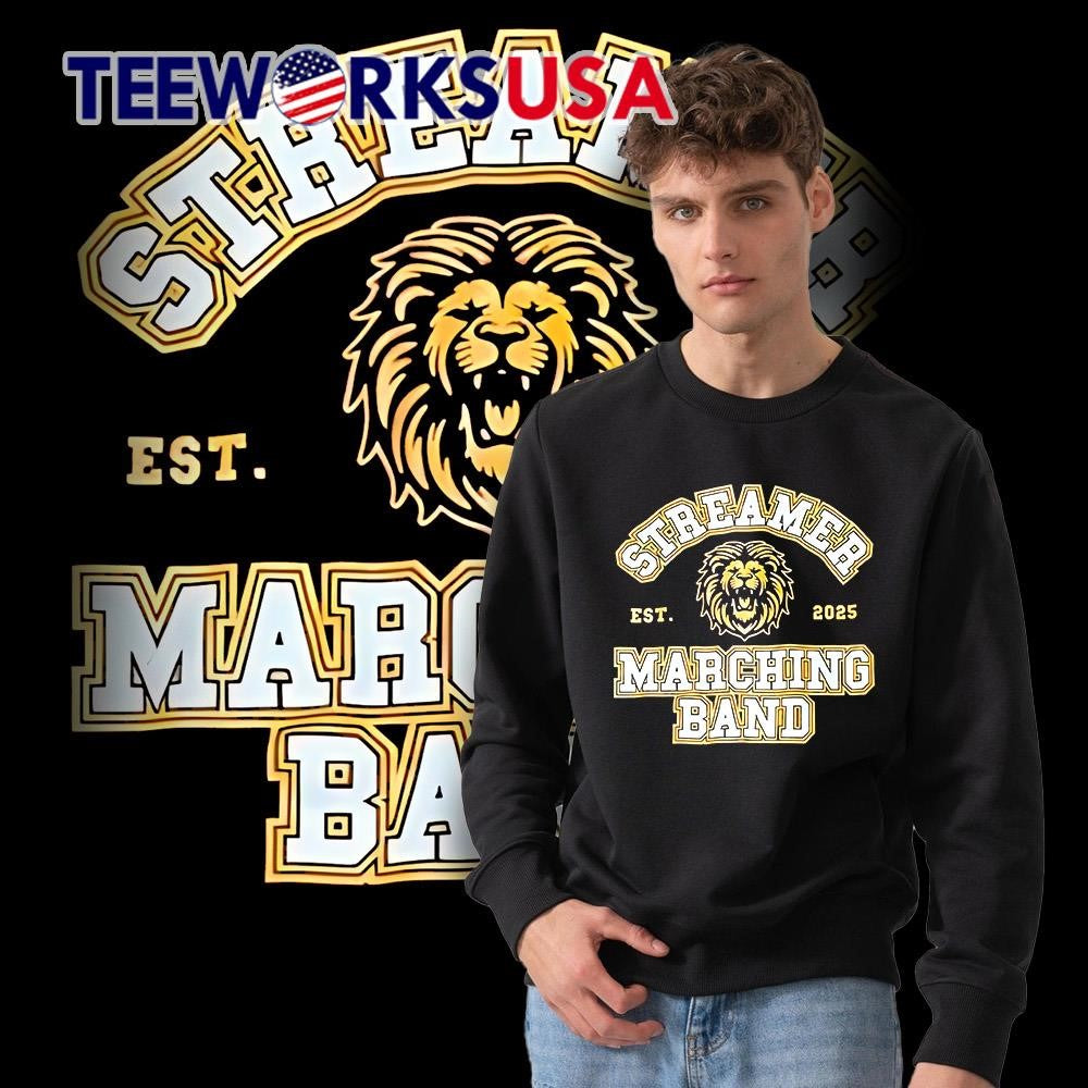 Streamer Marching Band est 2025 Lion Mascot - Adult & Kids T-Shirts, Sweatshirts & Hoodies apparel design preview 3