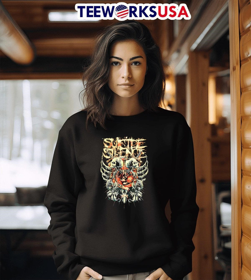 Suicide Silence Metal Band Skull with Horns and - Adult & Kids T-Shirts, Sweatshirts & Hoodies apparel design preview 3