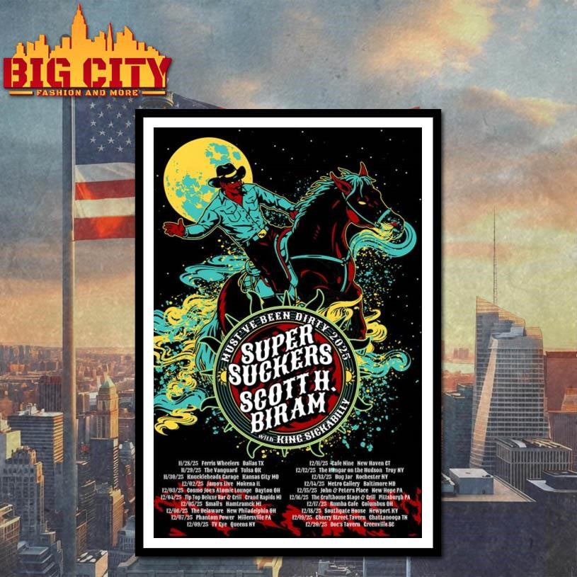 Supersuckers And Scott H. Biram Tour Poster - Adult & Kids T-Shirts, Sweatshirts & Hoodies apparel design preview 4