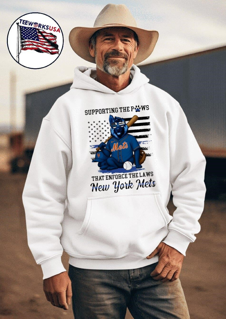 Supporting the paws that enforce laws New York Mets - Adult & Kids T-Shirts, Sweatshirts & Hoodies apparel design preview 2