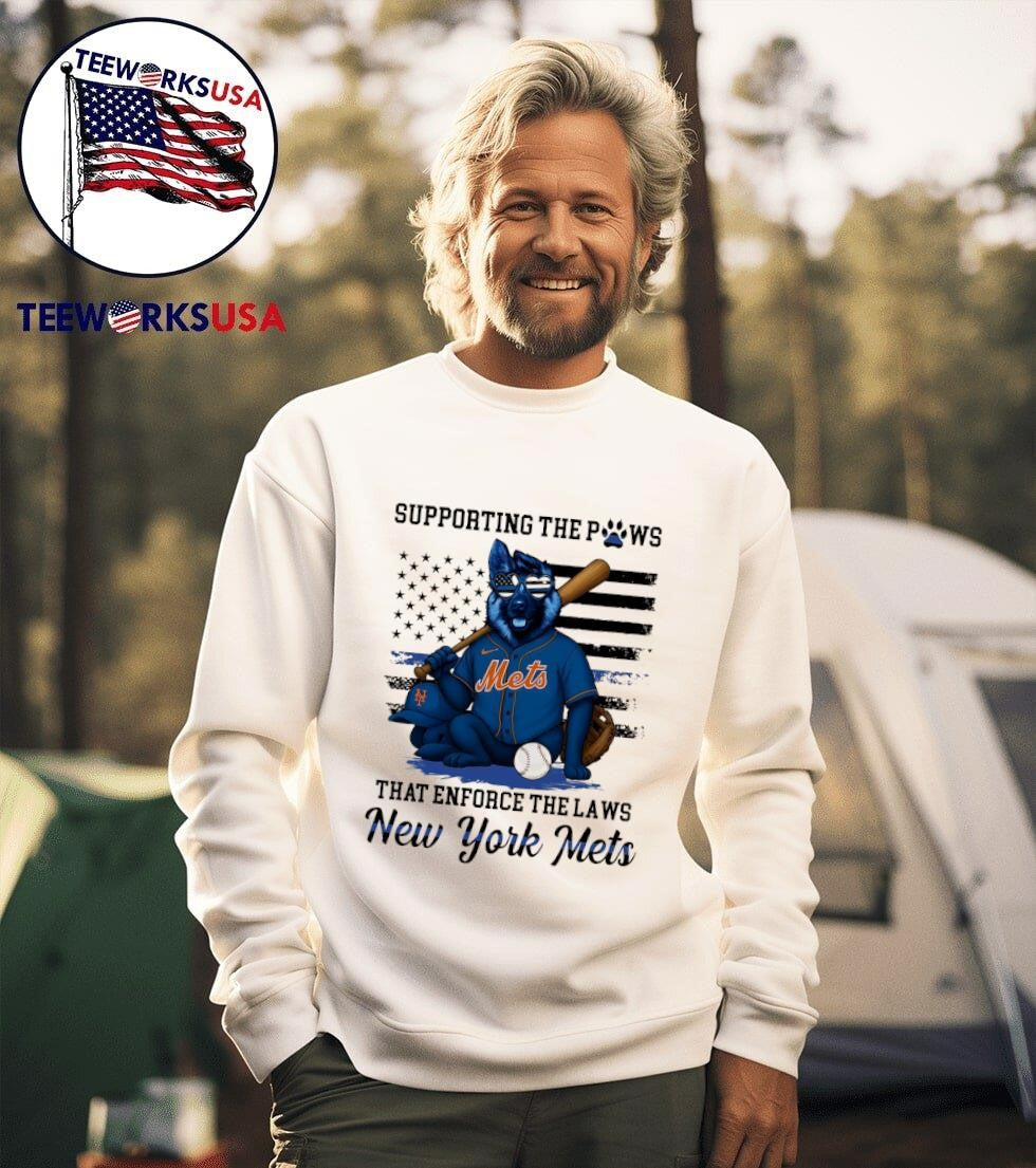 Supporting the paws that enforce laws New York Mets - Adult & Kids T-Shirts, Sweatshirts & Hoodies apparel design preview 3