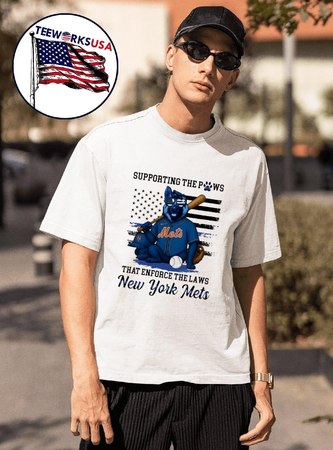 Supporting the paws that enforce laws New York Mets - Adult & Kids T-Shirts, Sweatshirts & Hoodies apparel design preview 1