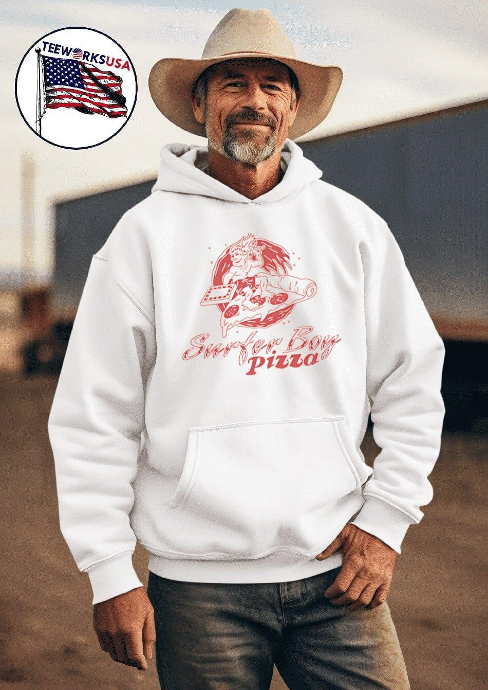 Surfer boy pizza - Adult & Kids T-Shirts, Sweatshirts & Hoodies apparel design preview 2