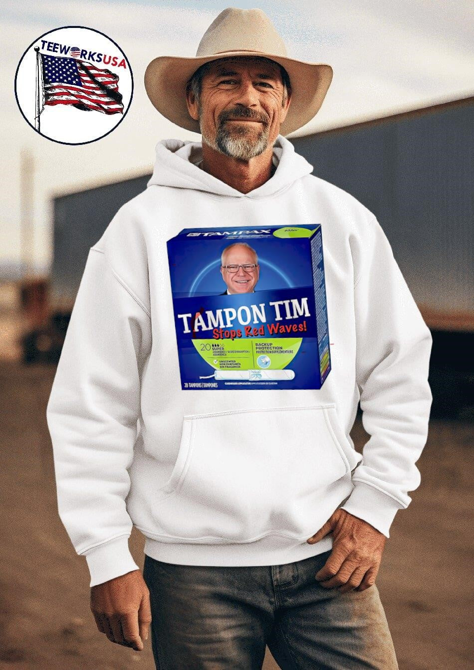 Tampon Tim stops red waves Walz meme - Adult & Kids T-Shirts, Sweatshirts & Hoodies apparel design preview 2