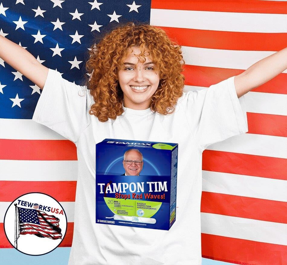 Tampon Tim stops red waves Walz meme - Adult & Kids T-Shirts, Sweatshirts & Hoodies apparel design preview 4