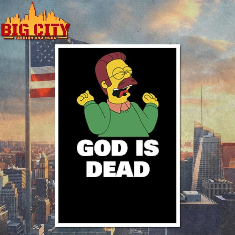The Simpsons Ned Flanders God Is Dead - Adult & Kids T-Shirts, Sweatshirts & Hoodies apparel design preview 4