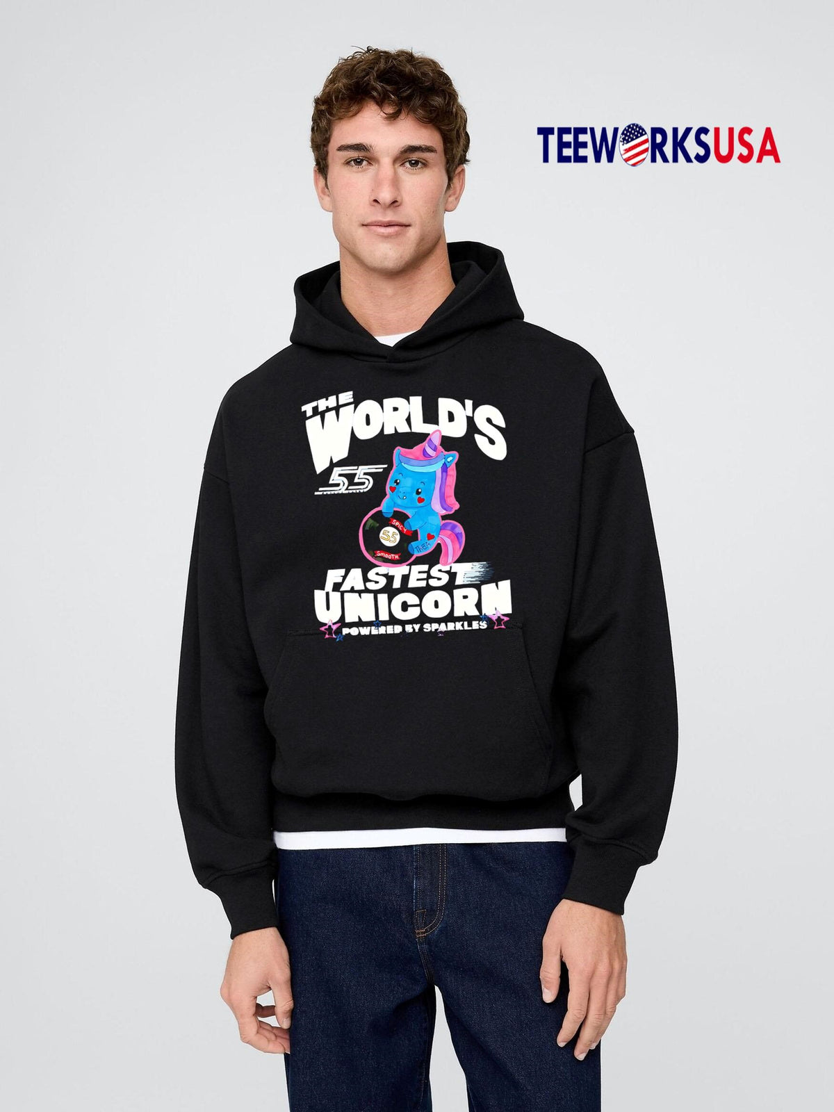 The World's Fastest Unicorn powered by sparkles - Adult & Kids T-Shirts, Sweatshirts & Hoodies apparel design preview 2