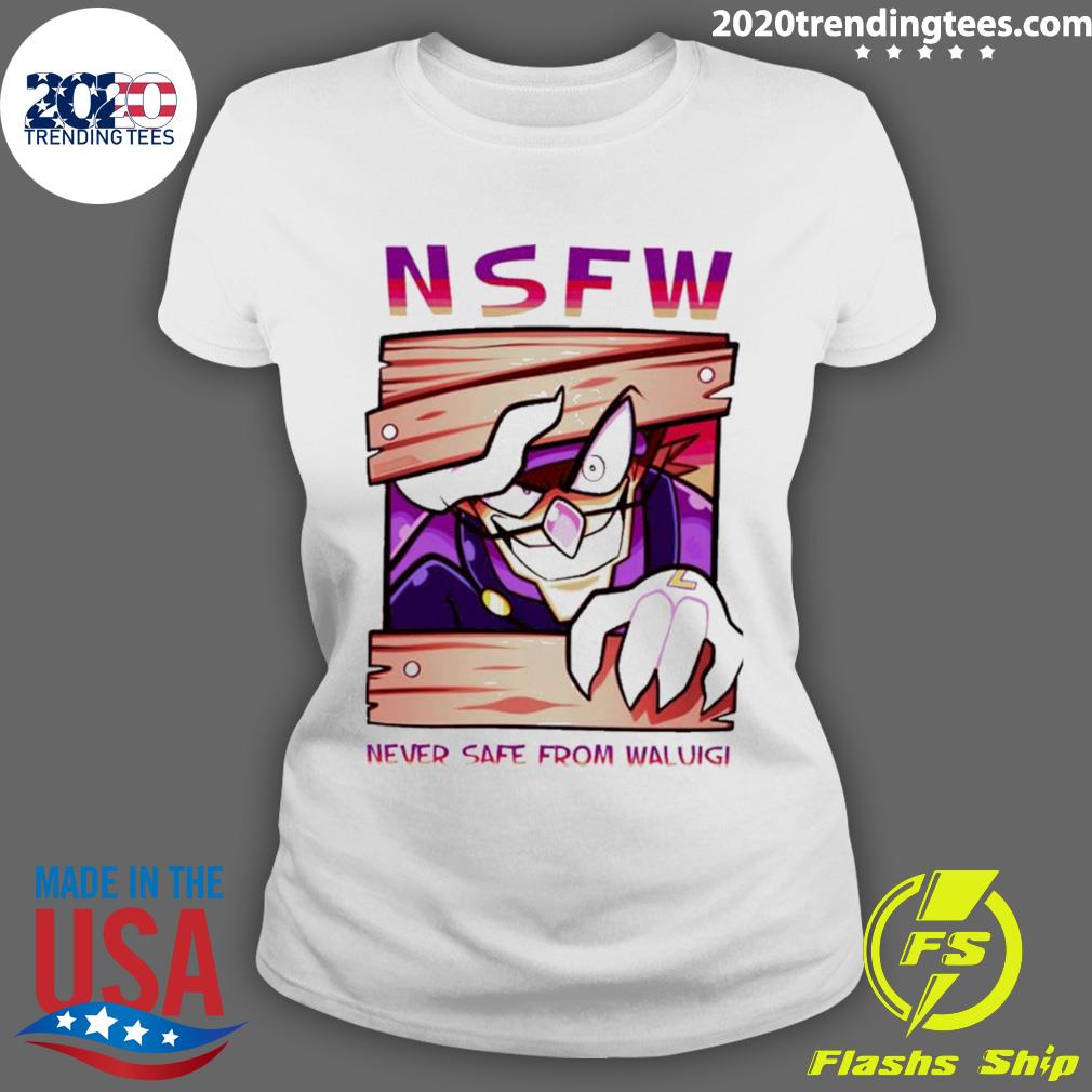 Official nsfw Never Safe From Waluigi - Adult & Kids T-Shirts, Sweatshirts & Hoodies apparel design preview 3