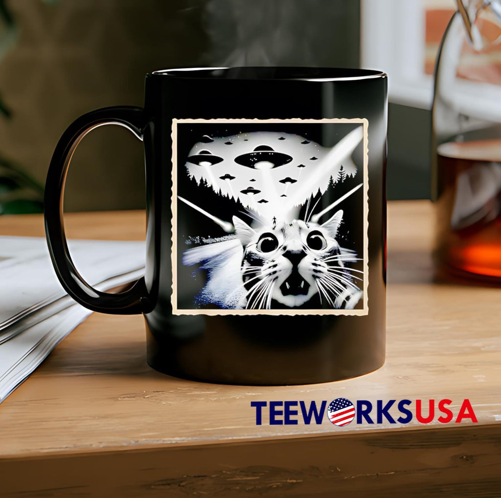 Cat Selfie With Ufo Alien - Adult & Kids T-Shirts, Sweatshirts & Hoodies apparel design preview 2