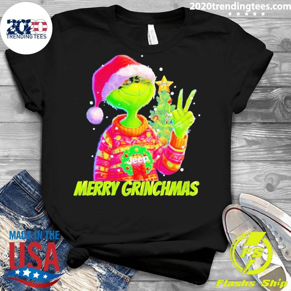 Top Grinch Hat Santa Pine Tree Jeep Merry Christmas - Adult & Kids T-Shirts, Sweatshirts & Hoodies apparel design preview 3