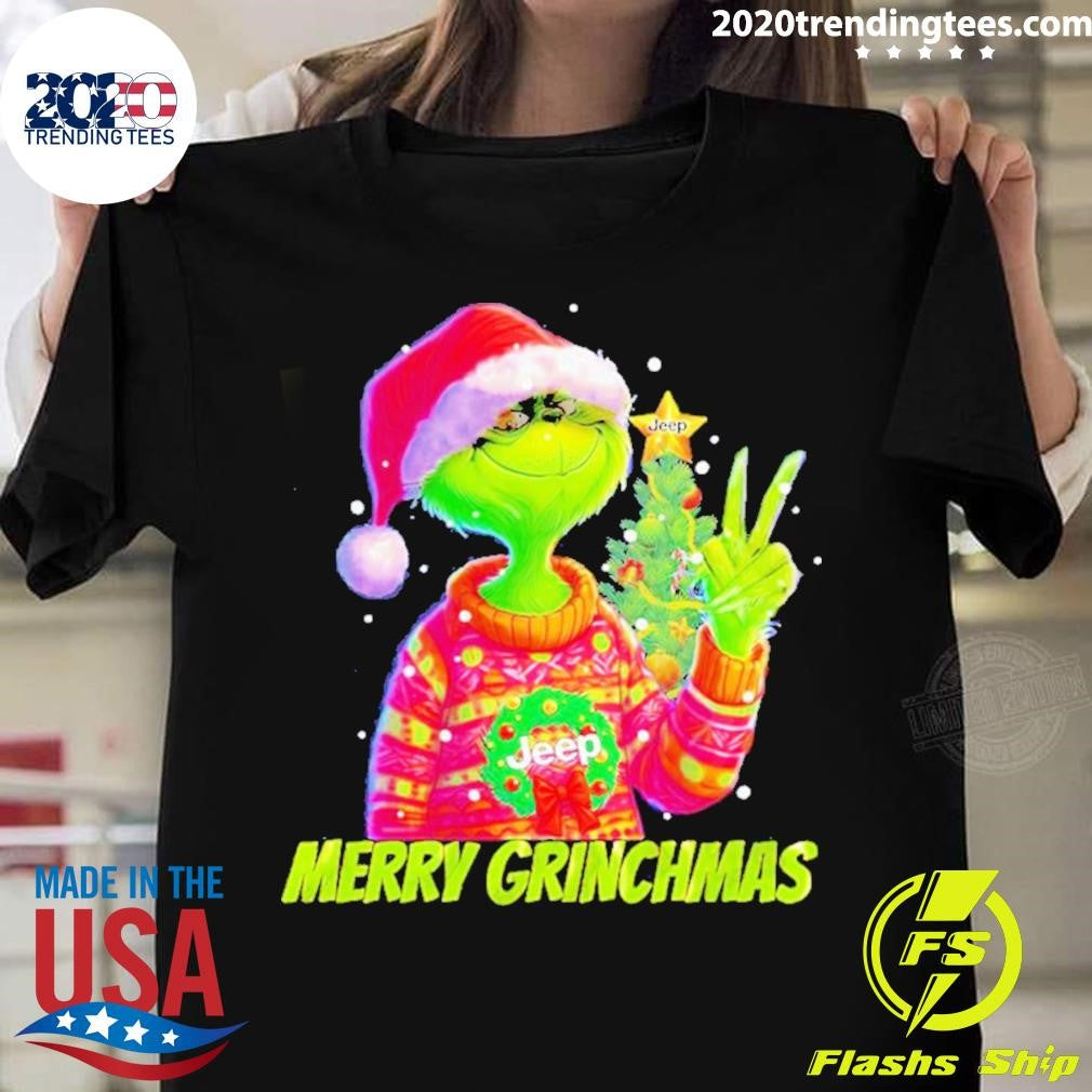 Top Grinch Hat Santa Pine Tree Jeep Merry Christmas - Adult & Kids T-Shirts, Sweatshirts & Hoodies apparel design preview 1