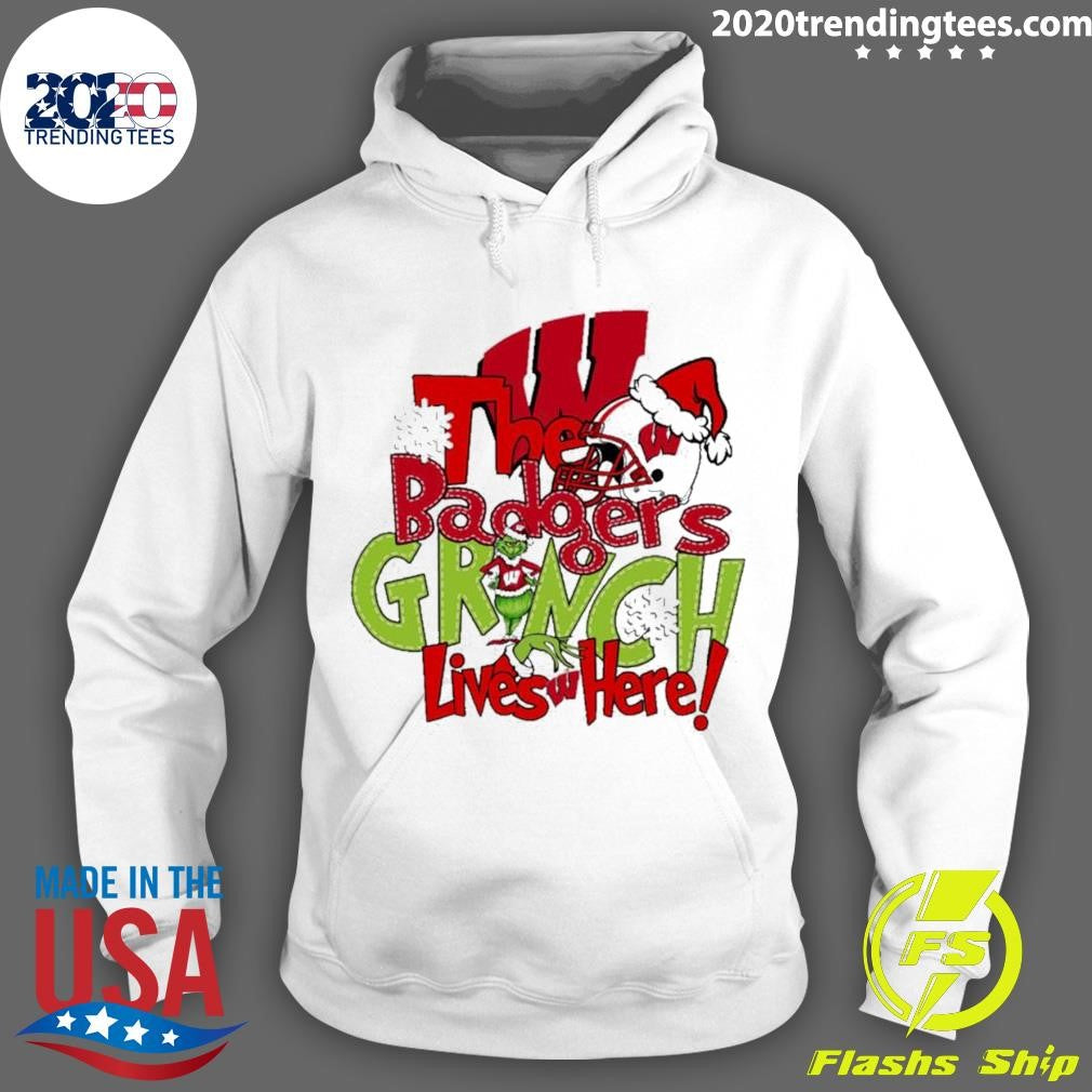 Top The Badgers Grinch Lives Here Christmas - Adult & Kids T-Shirts, Sweatshirts & Hoodies apparel design preview 2