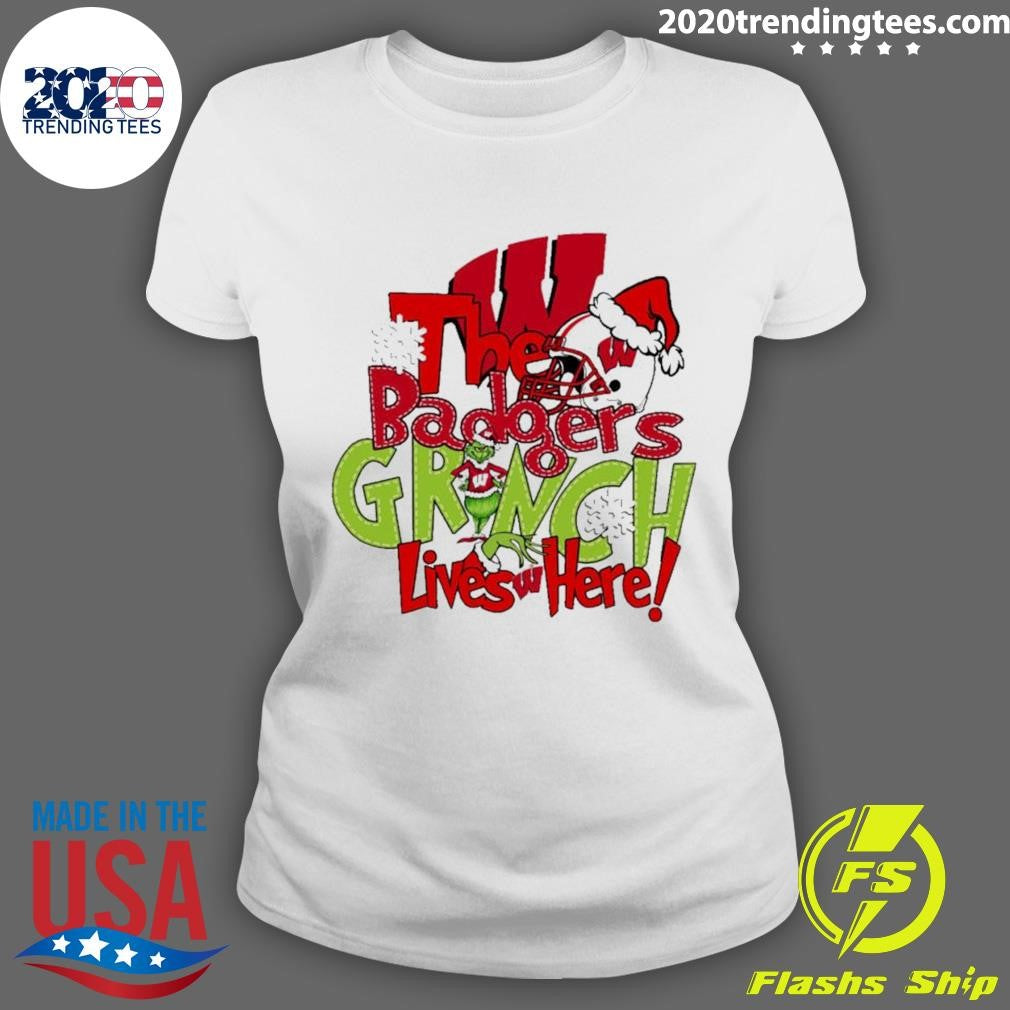 Top The Badgers Grinch Lives Here Christmas - Adult & Kids T-Shirts, Sweatshirts & Hoodies apparel design preview 3