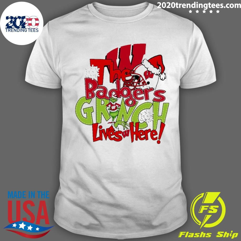 Top The Badgers Grinch Lives Here Christmas - Adult & Kids T-Shirts, Sweatshirts & Hoodies apparel design preview 1