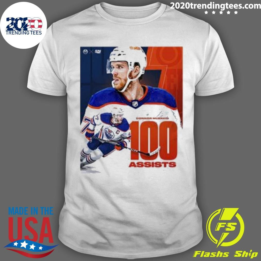 Top congrats Connor McDavid Becomes The Fourth Player - Adult & Kids T-Shirts, Sweatshirts & Hoodies apparel design preview 1