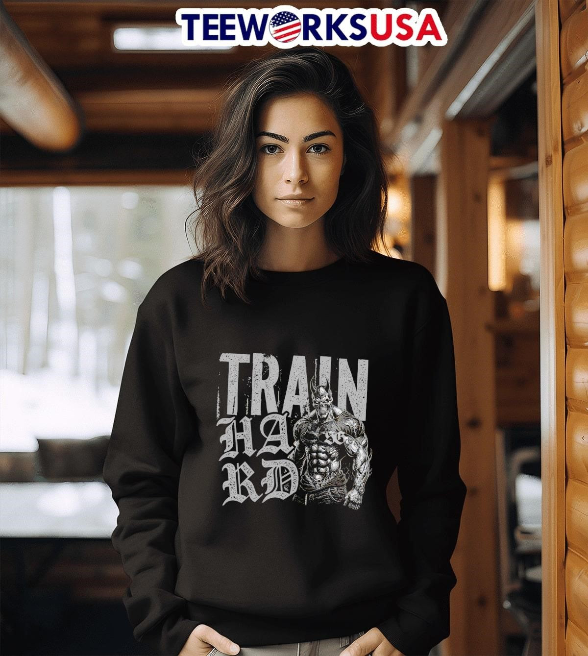 Train Hard devil retro - Adult & Kids T-Shirts, Sweatshirts & Hoodies apparel design preview 3