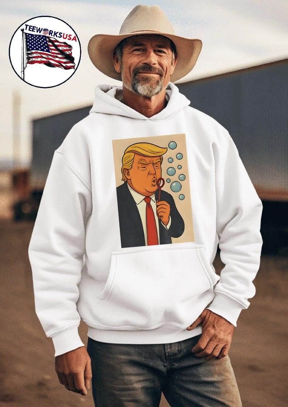 Trump Blowing Bubbles Bubba Bubble Wand - Adult & Kids T-Shirts, Sweatshirts & Hoodies apparel design preview 2