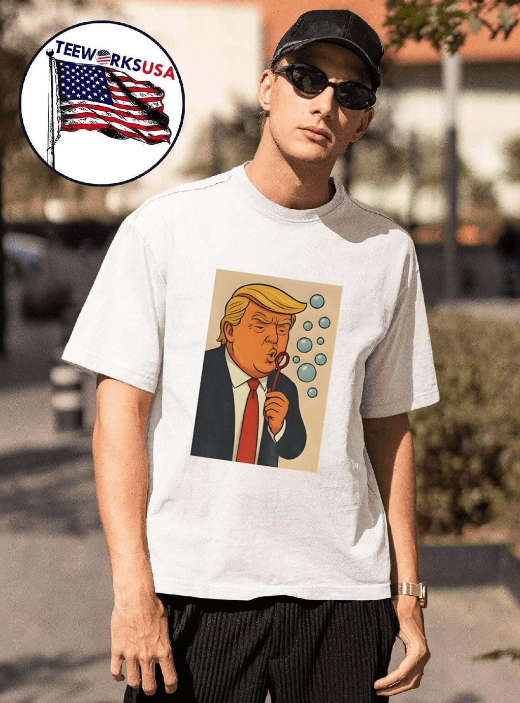 Trump Blowing Bubbles Bubba Bubble Wand - Adult & Kids T-Shirts, Sweatshirts & Hoodies apparel design preview 1