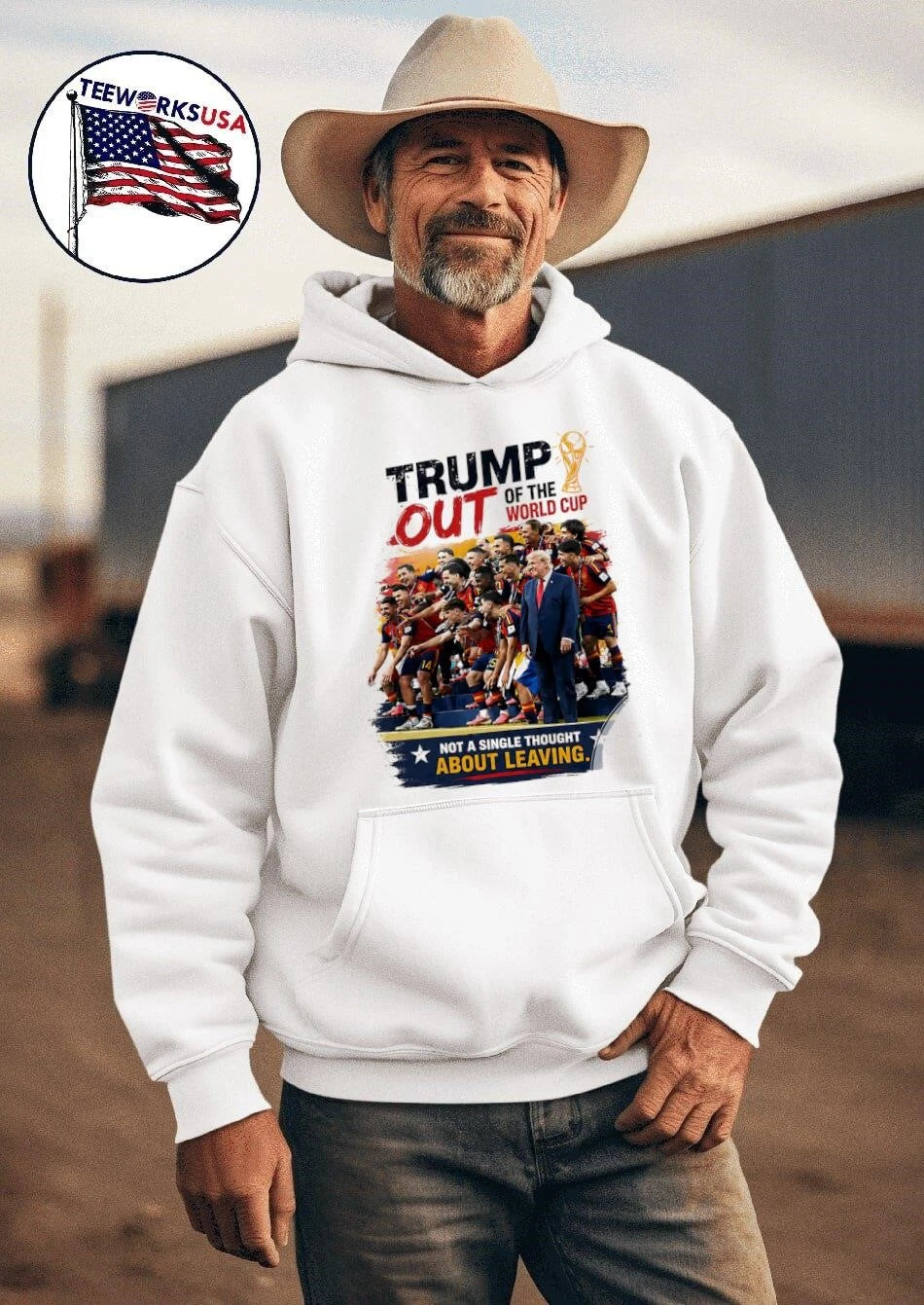 Trump Out of the World Cup Photo Spain Meme - Adult & Kids T-Shirts, Sweatshirts & Hoodies apparel design preview 2