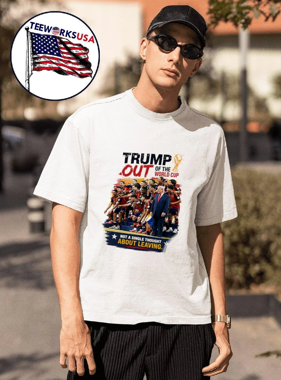 Trump Out of the World Cup Photo Spain Meme - Adult & Kids T-Shirts, Sweatshirts & Hoodies apparel design preview 1