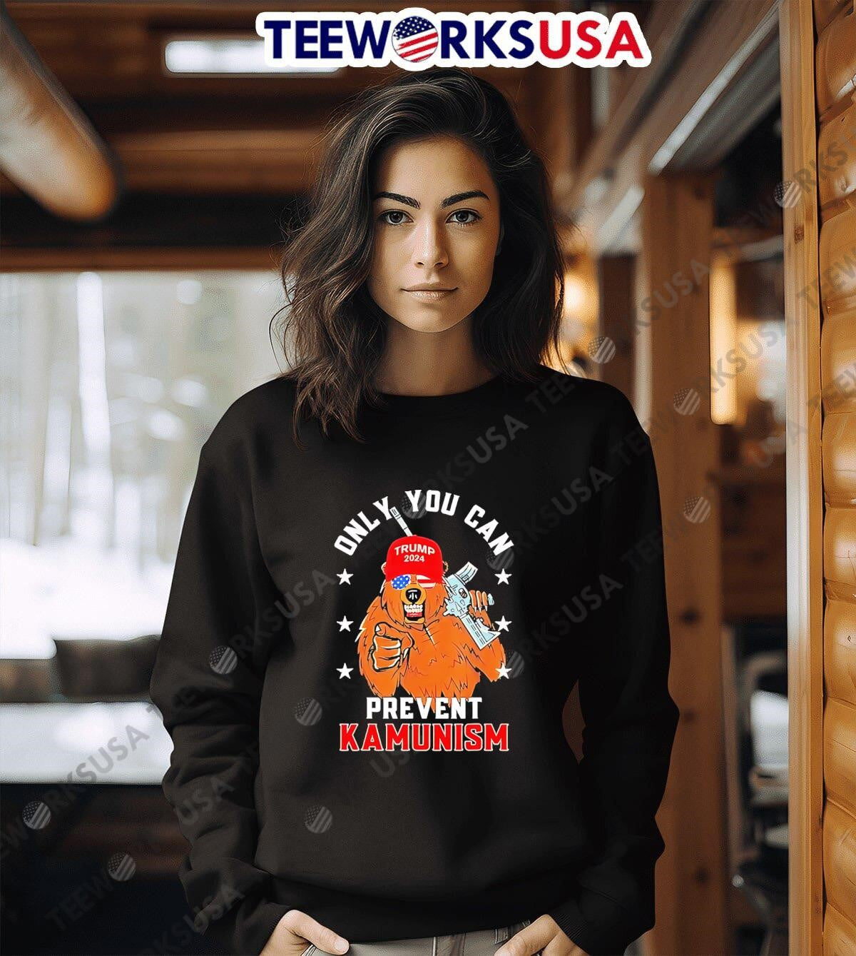 Trump bear maga 2024 only you can prevent kamunism - Adult & Kids T-Shirts, Sweatshirts & Hoodies apparel design preview 3