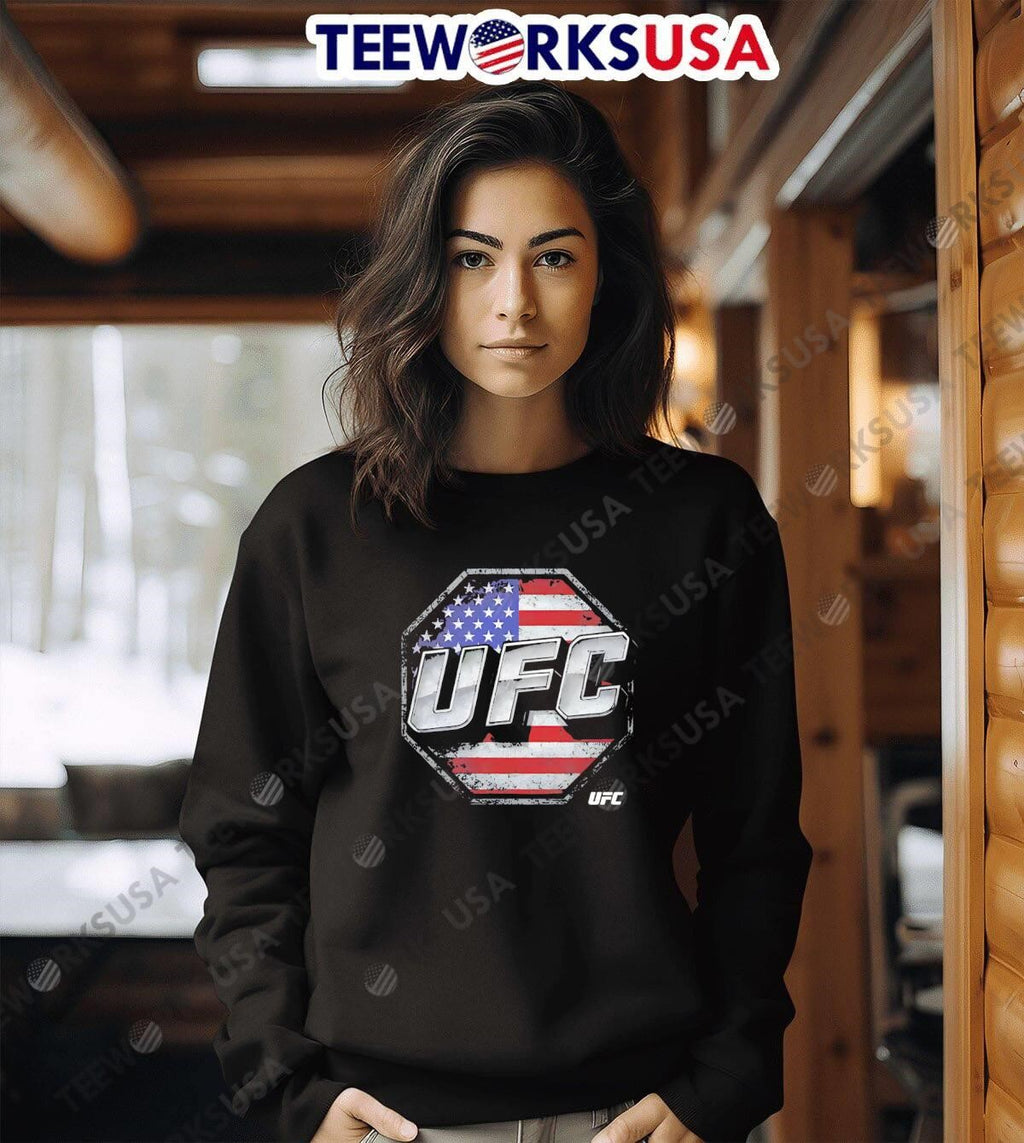 UFC octagon logo USA flag background - Adult & Kids T-Shirts, Sweatshirts & Hoodies apparel design preview 6
