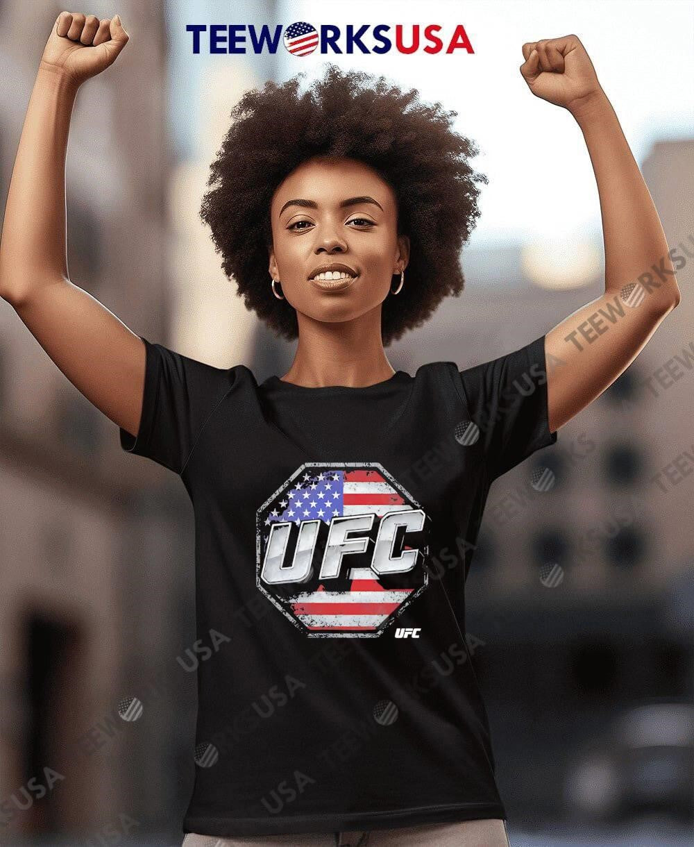 UFC octagon logo USA flag background - Adult & Kids T-Shirts, Sweatshirts & Hoodies apparel design preview 8