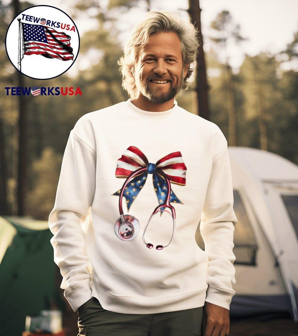 USA Flag Bow And Stethoscope - Adult & Kids T-Shirts, Sweatshirts & Hoodies apparel design preview 3