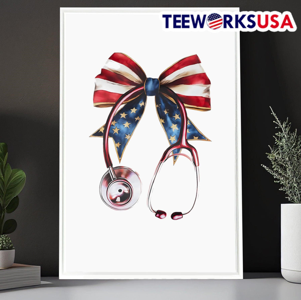 USA Flag Bow And Stethoscope - Adult & Kids T-Shirts, Sweatshirts & Hoodies apparel design preview 6