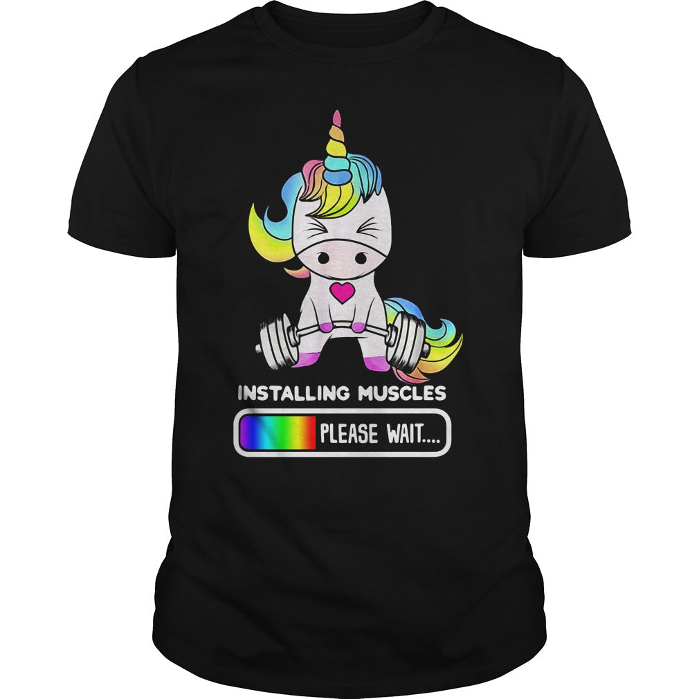 Unicorn Installing Muscles Please Wait - Adult & Kids T-Shirts, Sweatshirts & Hoodies apparel design preview 1