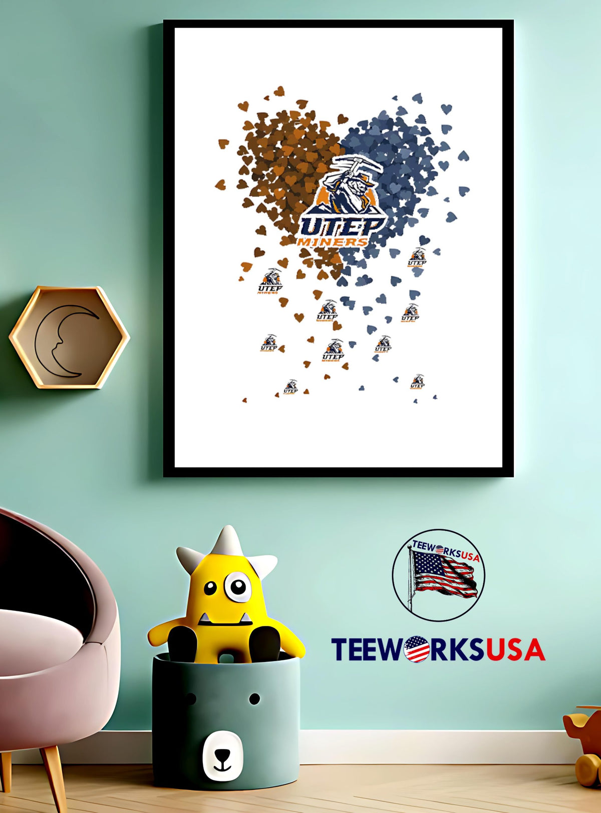 Utep miners heart explosion - Adult & Kids T-Shirts, Sweatshirts & Hoodies apparel design preview 3