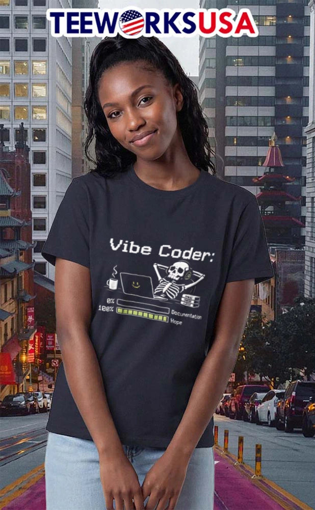 Vibe Coder skeleton wearing headphones using laptop - Adult & Kids T-Shirts, Sweatshirts & Hoodies apparel design preview 2