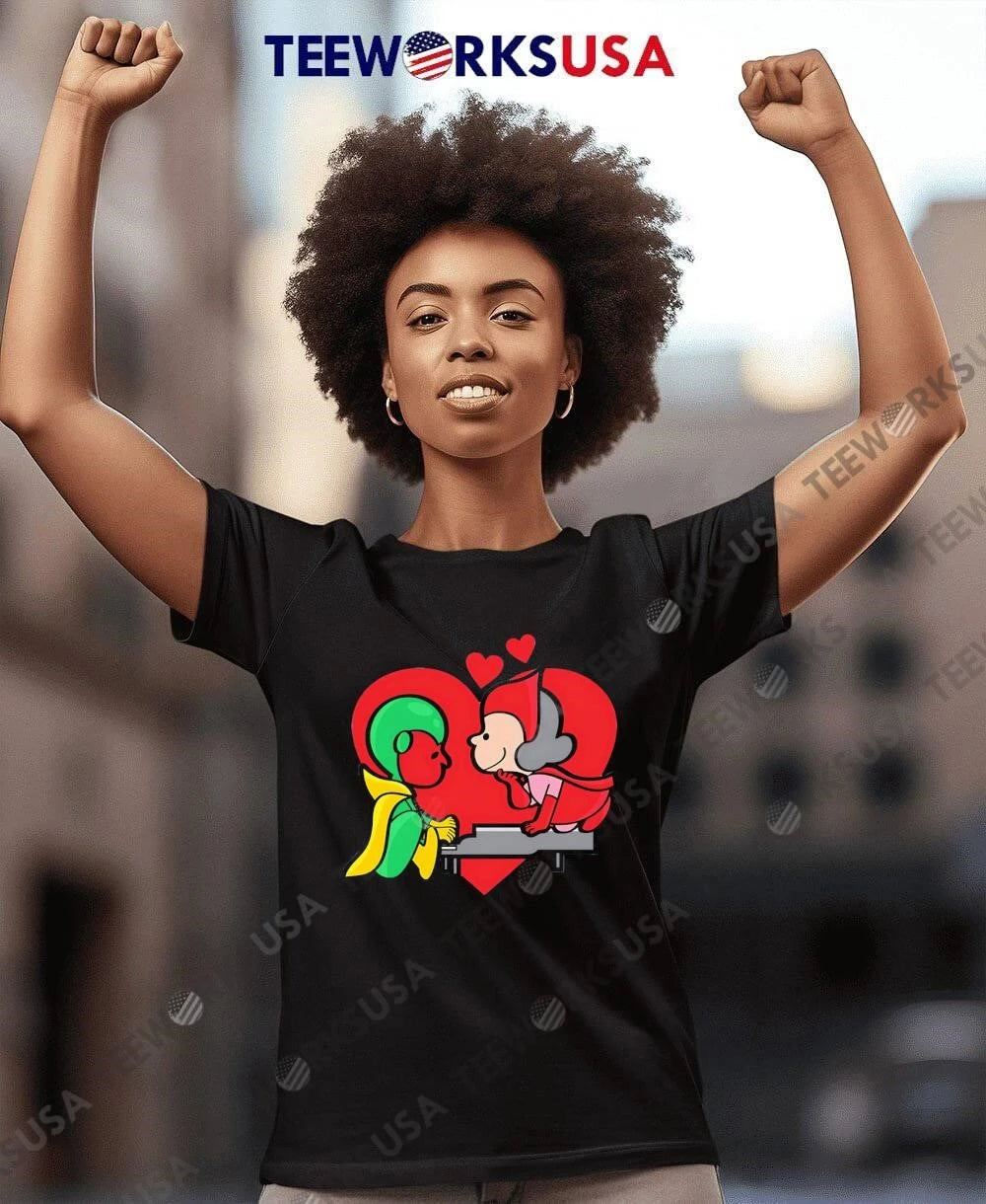 Vision and Scarlet Witch Playing Piano Love Cartoon - Adult & Kids T-Shirts, Sweatshirts & Hoodies apparel design preview 8