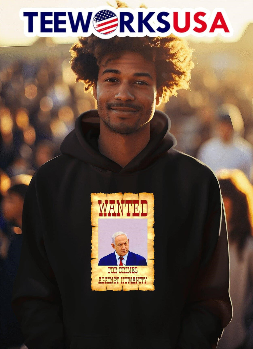 Wanted for crimes against humanity Netanyahu poster - Adult & Kids T-Shirts, Sweatshirts & Hoodies apparel design preview 2