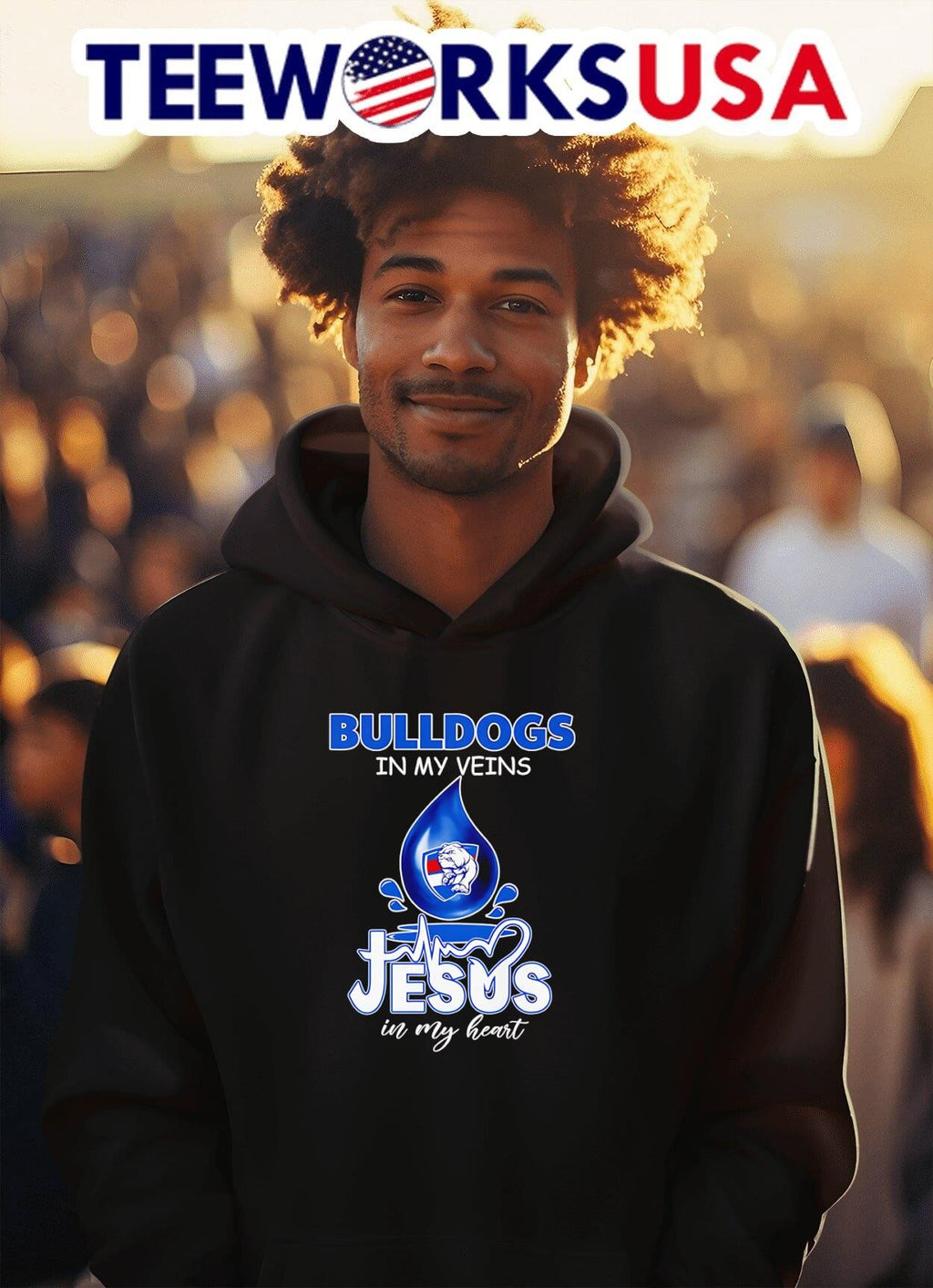 Western Bulldogs in my veins Jesus heart drop blood - Adult & Kids T-Shirts, Sweatshirts & Hoodies apparel design preview 2