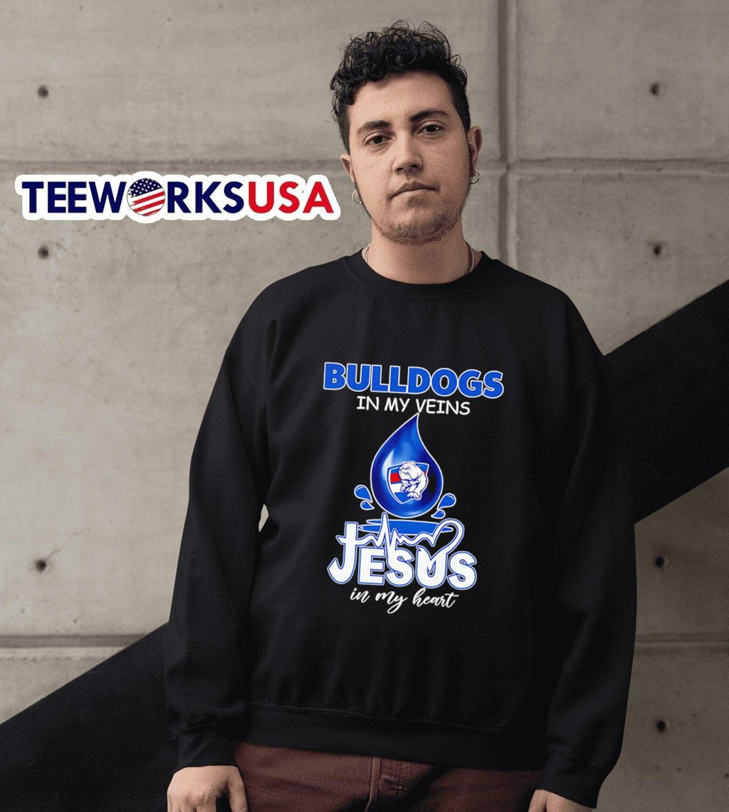 Western Bulldogs in my veins Jesus heart drop blood - Adult & Kids T-Shirts, Sweatshirts & Hoodies apparel design preview 6