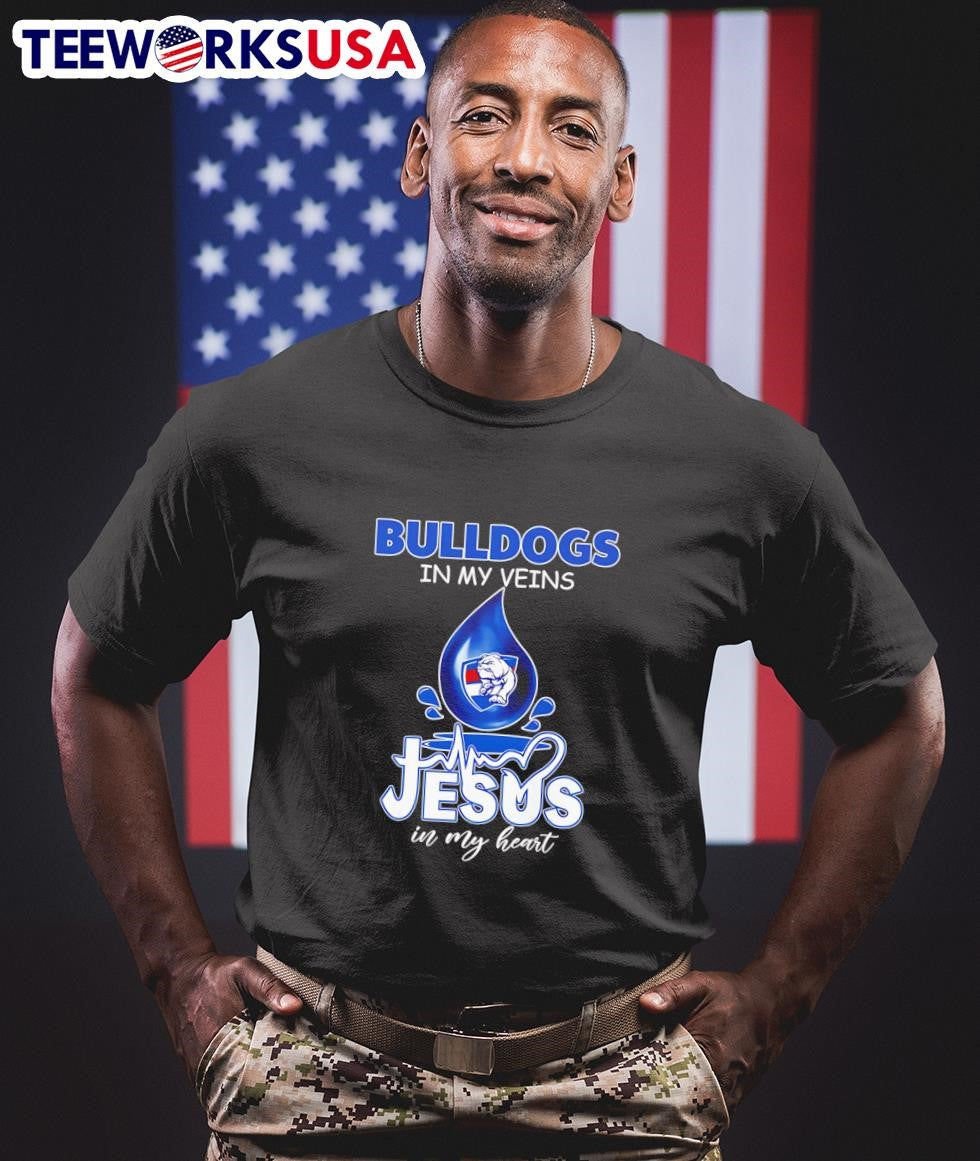 Western Bulldogs in my veins Jesus heart drop blood - Adult & Kids T-Shirts, Sweatshirts & Hoodies apparel design preview 1