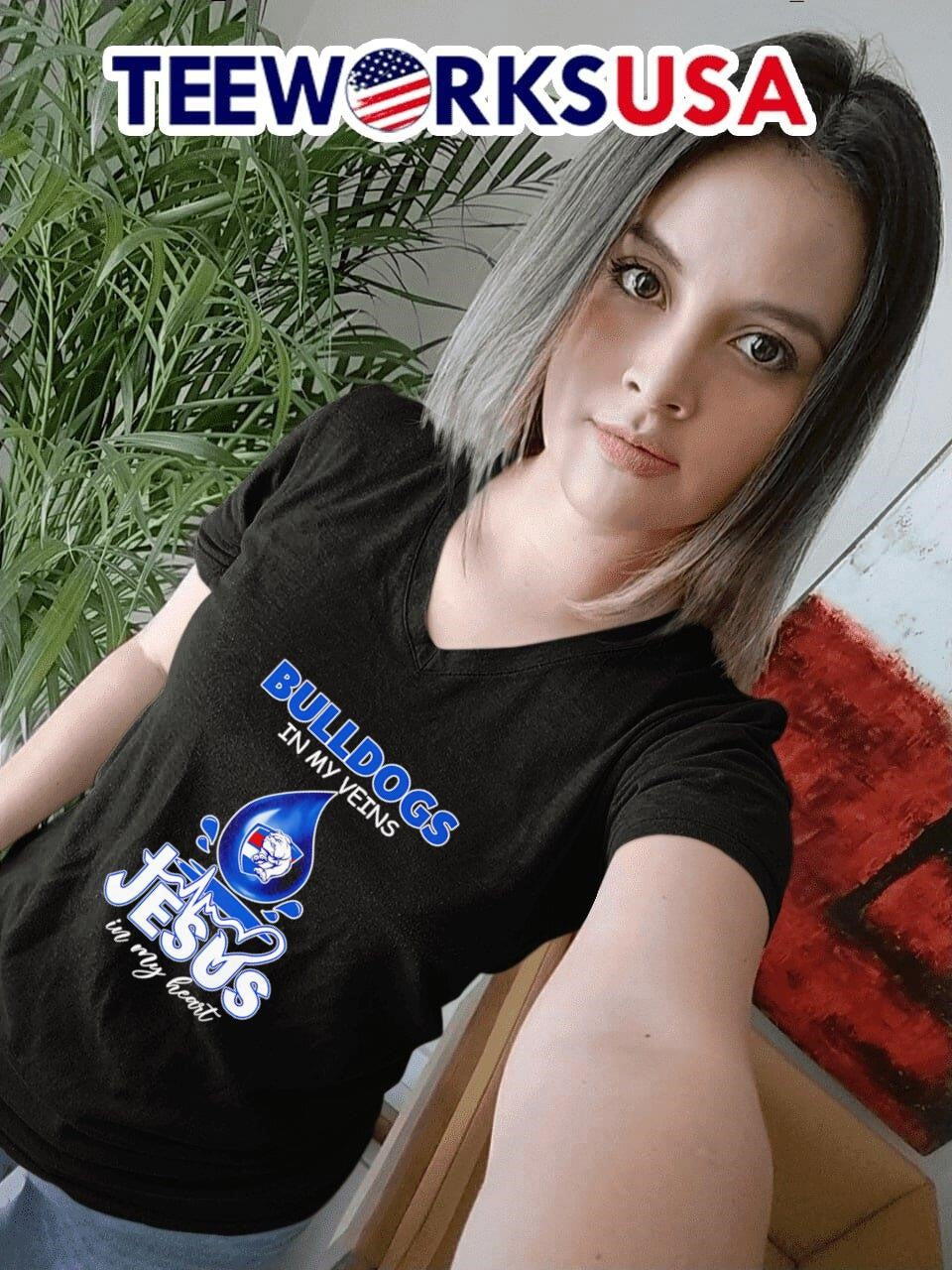 Western Bulldogs in my veins Jesus heart drop blood - Adult & Kids T-Shirts, Sweatshirts & Hoodies apparel design preview 7