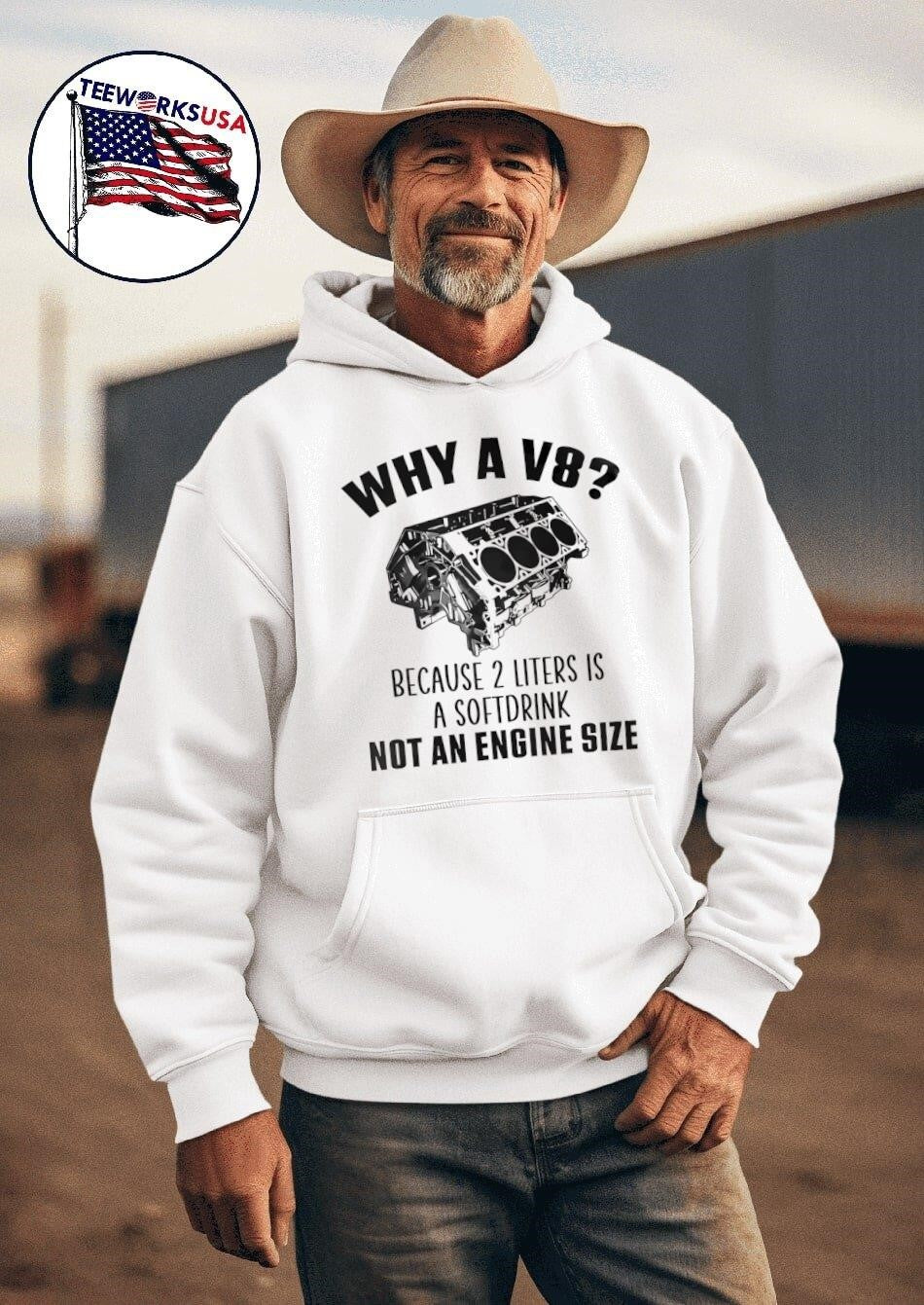 Why a V8 because 2 liters is softdrink not an engine - Adult & Kids T-Shirts, Sweatshirts & Hoodies apparel design preview 2