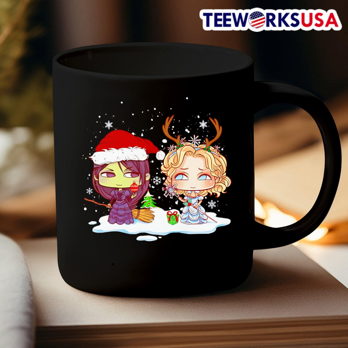 Wicked Elphaba and Glinda chibi Christmas - Adult & Kids T-Shirts, Sweatshirts & Hoodies apparel design preview 3