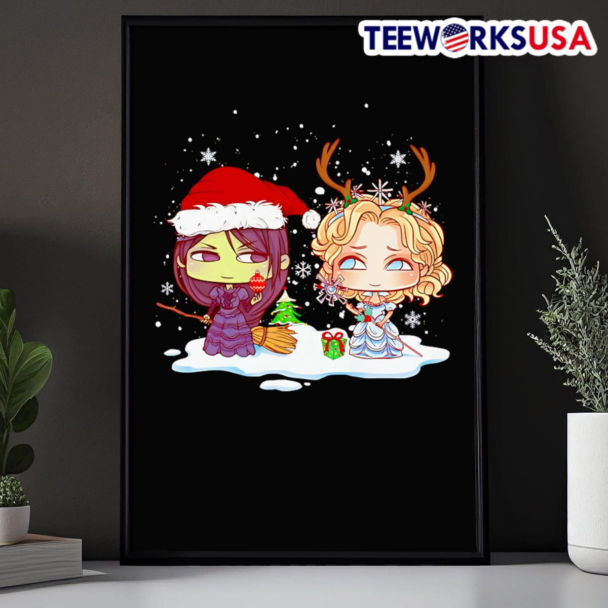 Wicked Elphaba and Glinda chibi Christmas - Adult & Kids T-Shirts, Sweatshirts & Hoodies apparel design preview 5