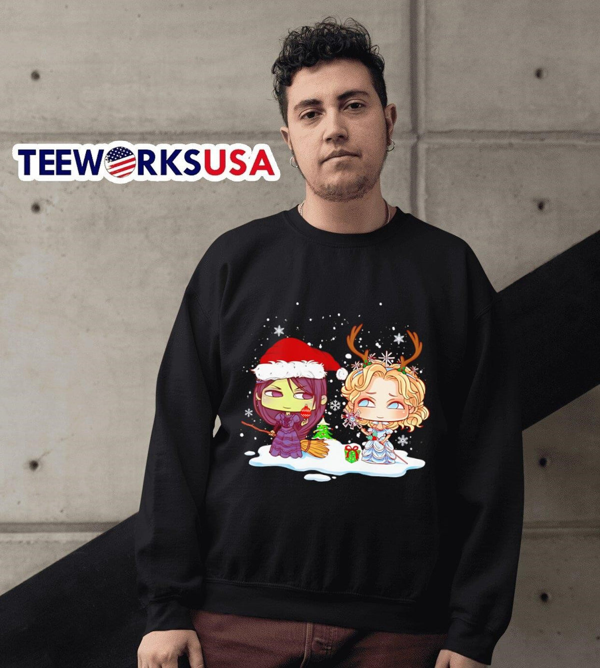 Wicked Elphaba and Glinda chibi Christmas - Adult & Kids T-Shirts, Sweatshirts & Hoodies apparel design preview 6