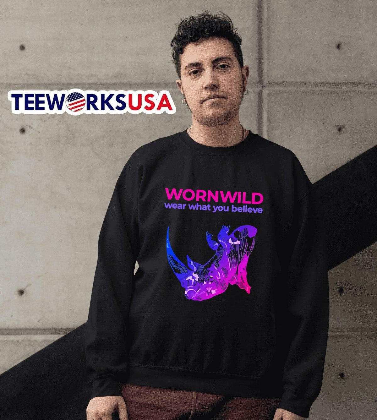 Worn Wild Wear What You Believe Rhino - Adult & Kids T-Shirts, Sweatshirts & Hoodies apparel design preview 6