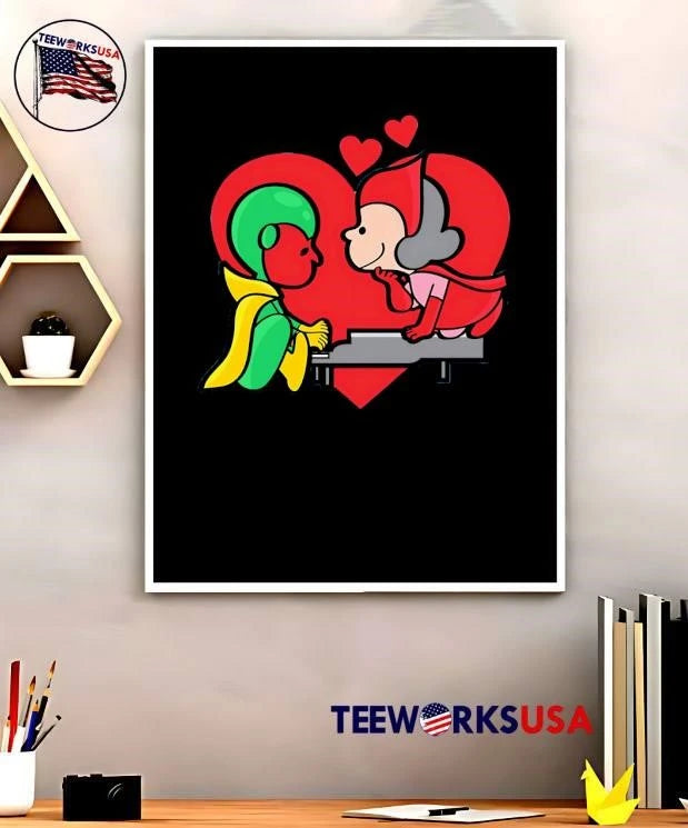 Vision and Scarlet Witch Playing Piano Love Cartoon - Adult & Kids T-Shirts, Sweatshirts & Hoodies apparel design preview 5