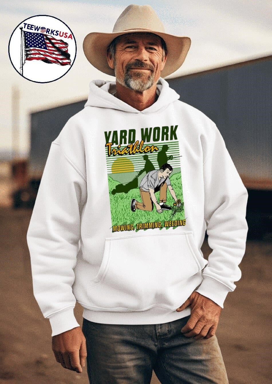 Yard work triathlon mowing trimming weeding - Adult & Kids T-Shirts, Sweatshirts & Hoodies apparel design preview 2